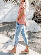 Full Size Casual Button-front Pocket T-shirt Plus (18)