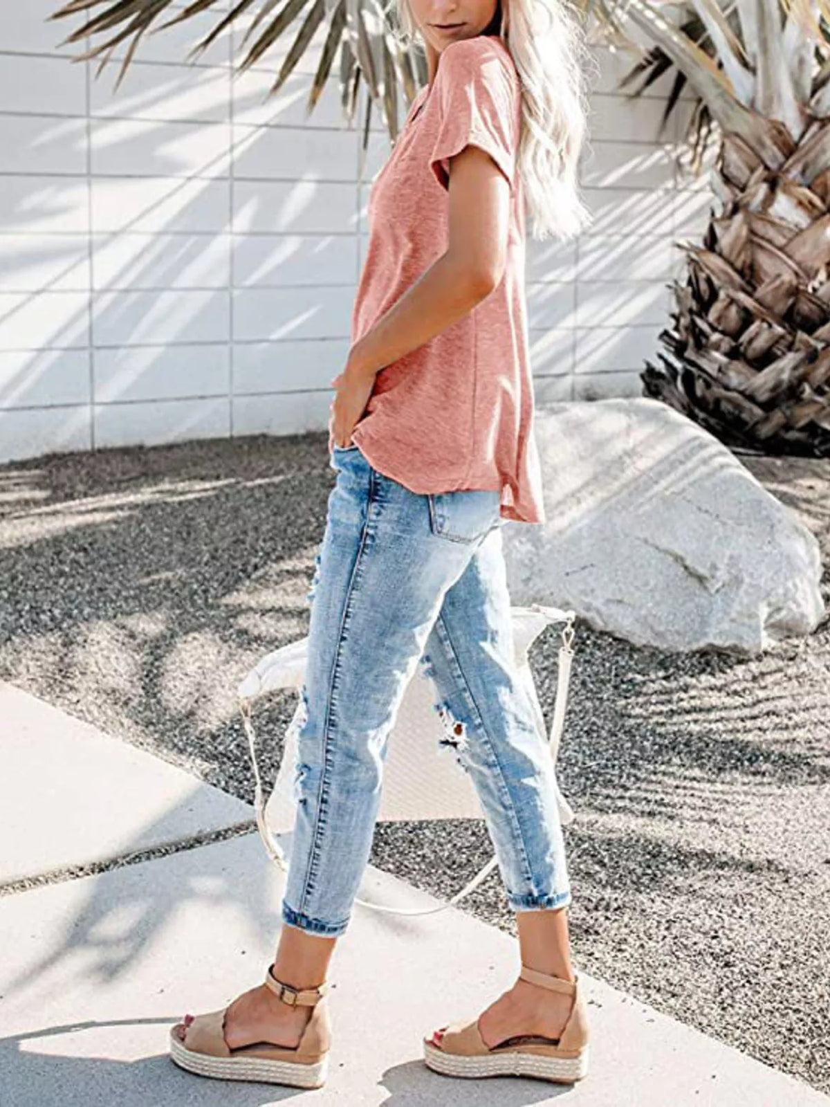Full Size Casual Button-front Pocket T-shirt Plus (18)