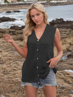 Button Down Eyelet V-neck Sweater Vest (6)