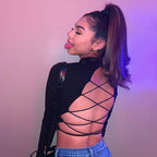 Hollow Slim-fit Lace-up Long-sleeved Top Bottoming Shirt photo 4