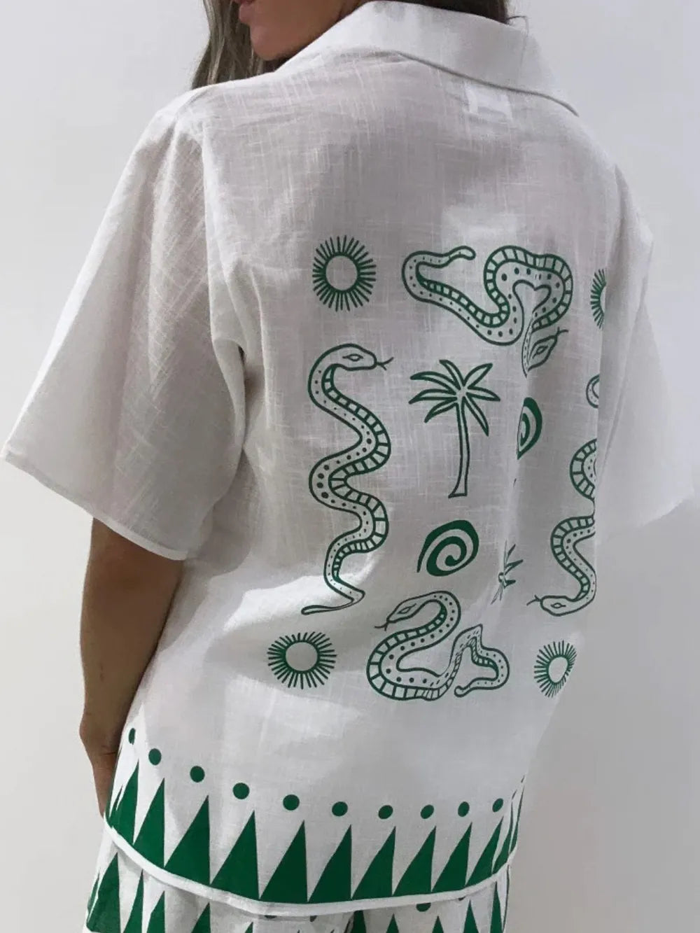 Printed Button Down Shirt Shorts Set (11)