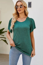 Smocked Round Neck Flutter Sleeve T-shirt (31)