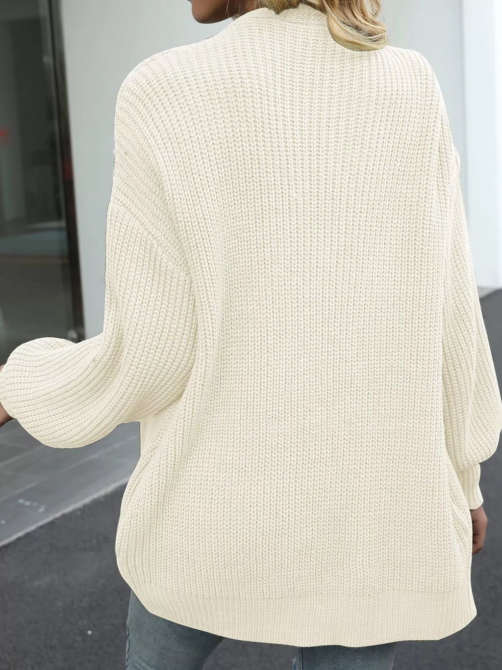 Chunky Knit Open Front Cardigan Lantern Sleeves (22)
