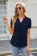 Notched Short Sleeve Blouse (11)