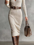 Ribbed Knit V-neck Sweater Dress (11)
