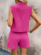One Button Sleeveless Top Shorts Set (17)