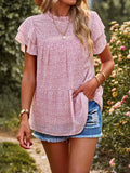 Printed Ruffle Sleeve Babydoll Blouse (3)