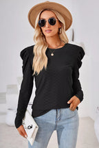 Round Neck Puff Sleeve Blouse (7)