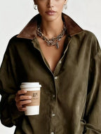 Contrast Collar Mini Shirt Dress (3)