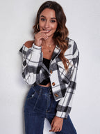 Plaid Button Front Jacket Pockets (4)