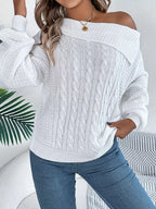 Off-shoulder Cable Knit Sweater (6)