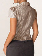 Striped Collared Neck Short Sleeve Shirt (17)