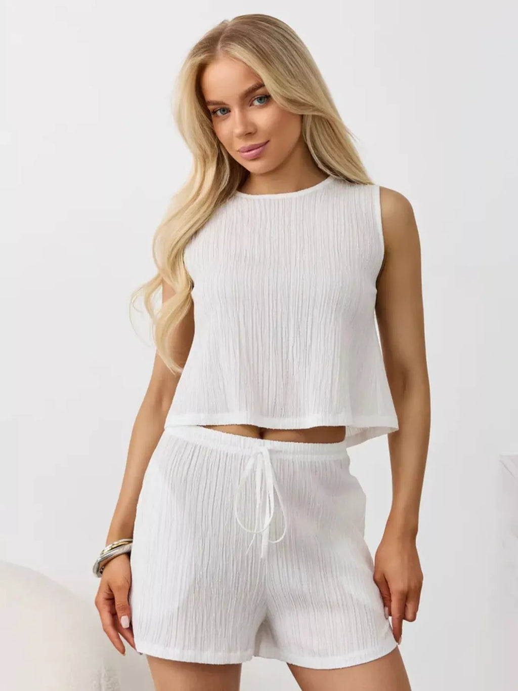 Textured Round Neck Tank Shorts Set (5)