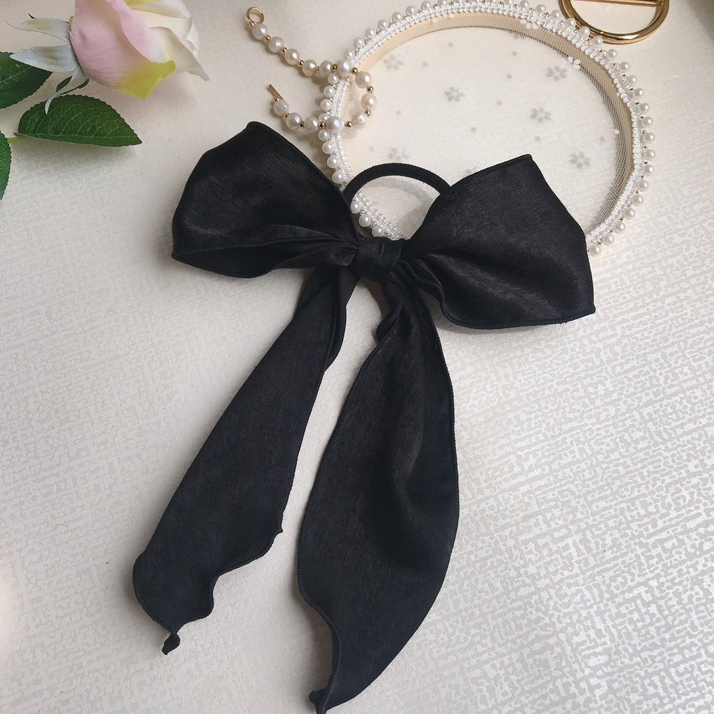 Silk Satin Oversized Bow Hair Tie variant CJZBLXST02997-Black hair tie