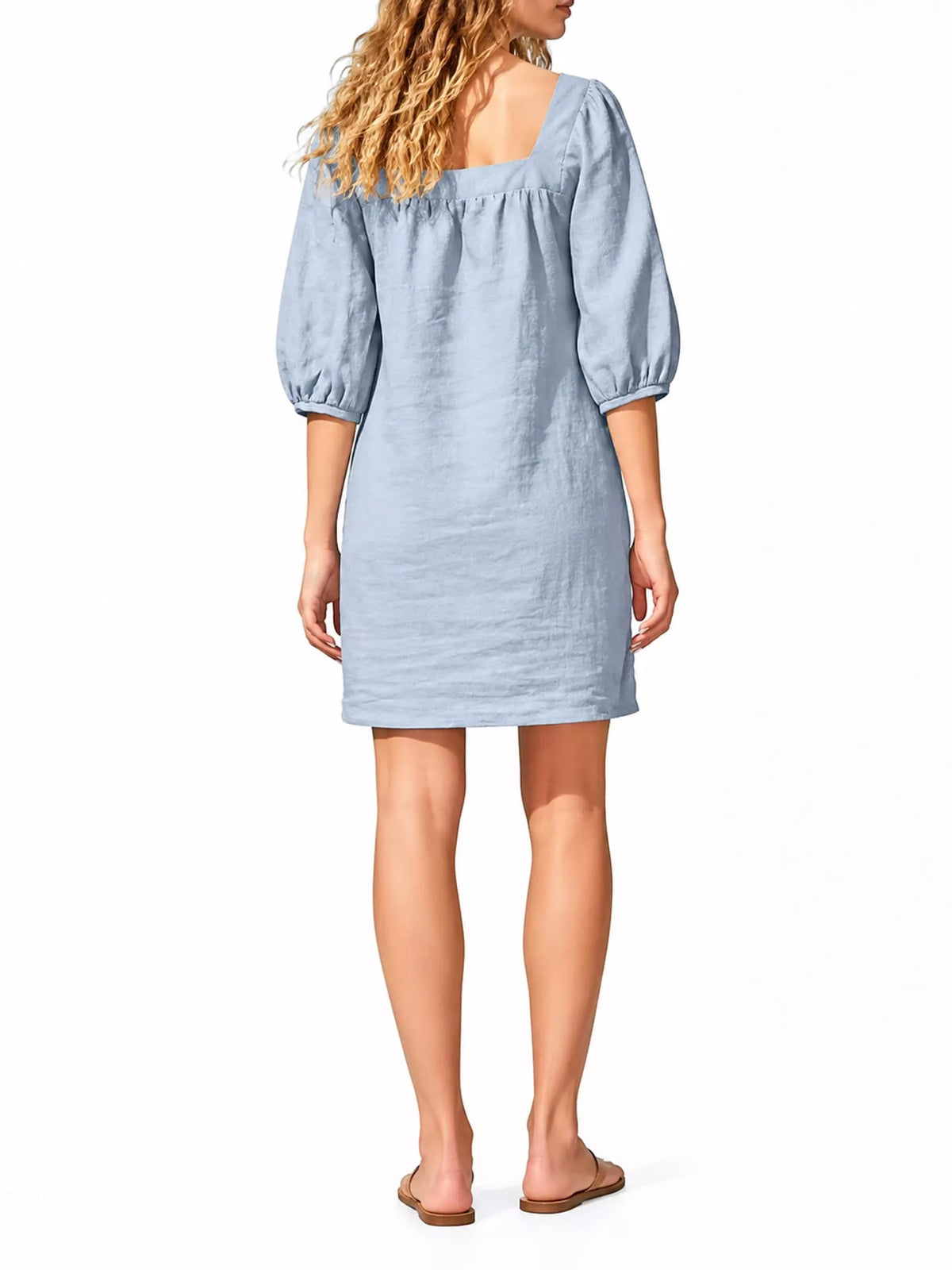 Square Neck Puff Sleeve Mini Dress (36)