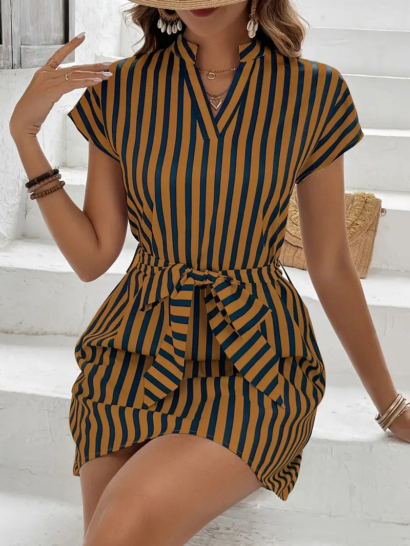 Striped Tie Waist Mini Dress (13)
