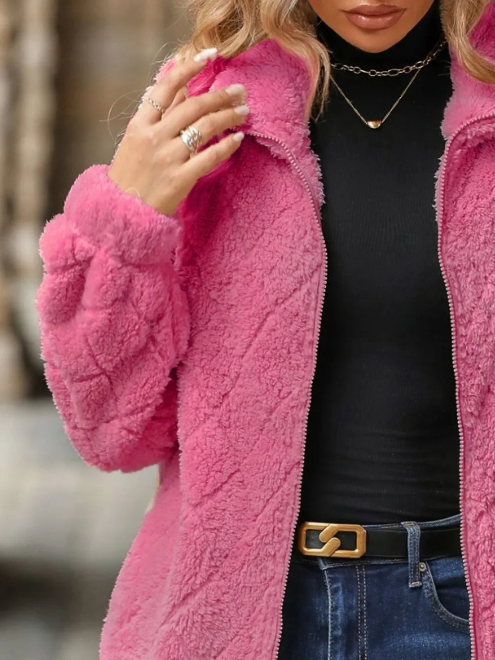 Fuzzy Pocketed Zip Up Jacket (17)