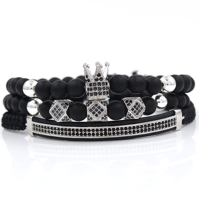 6mm Black Matte Micro-inlaid Crown Bracelet variant CJZBLXSL01449-Silvery