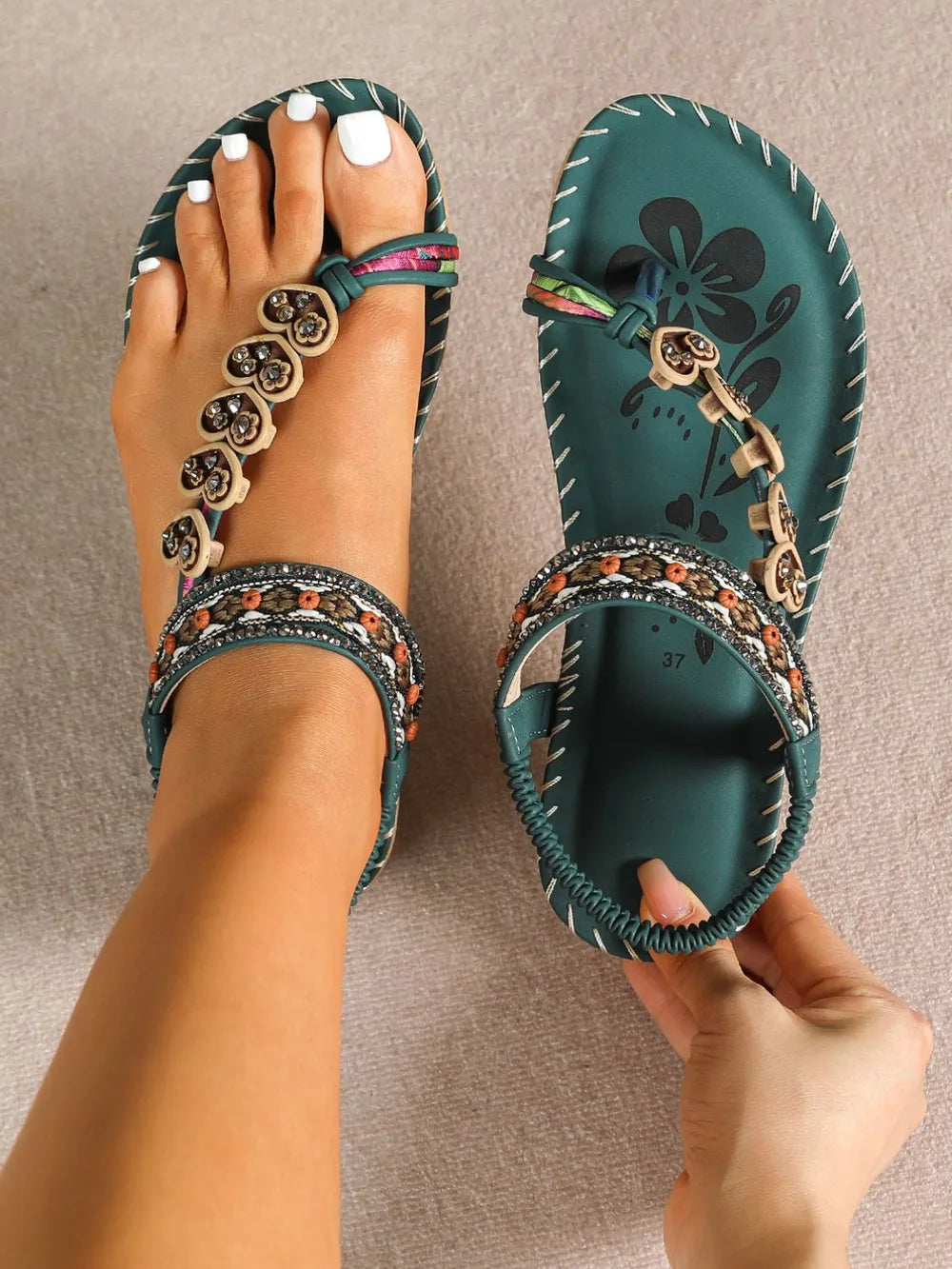 Toe Loop Pu Leather Flats Sandals (3)