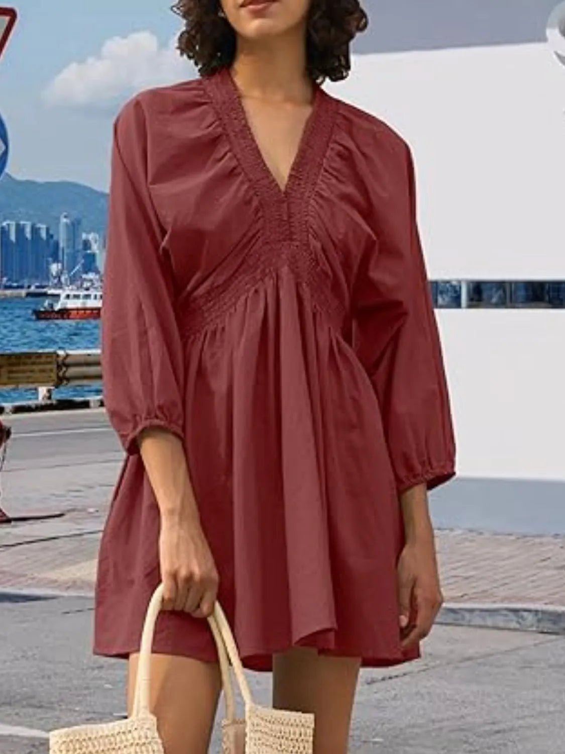 Textured V-neck Mini Dress (18)