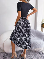 Printed Round Neck Pleated Dress (6)