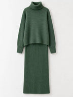 Ribbed Turtleneck Sweater Set Matching Midi Skirt (14)