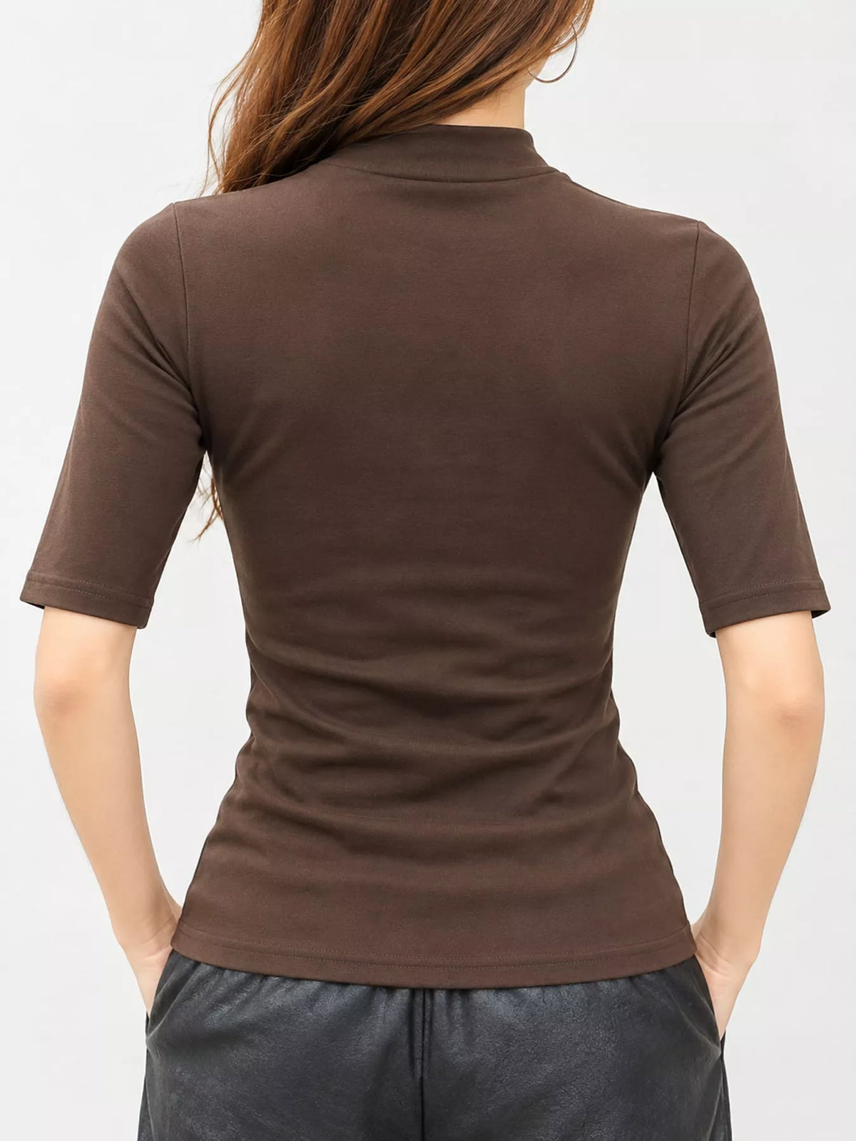Full Size Mock Neck Half Sleeve T-shirt Plus (28)