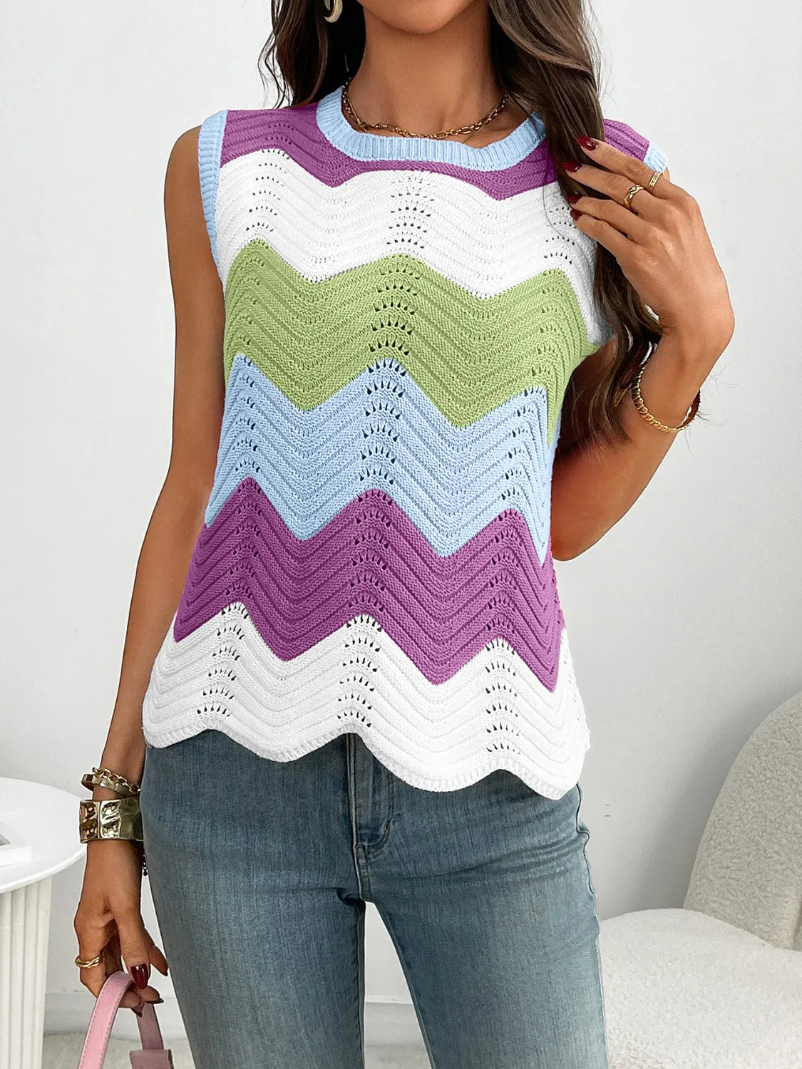 Block Round Neck Sweater Vest (16)