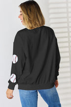 Sequin Baseball Round Neck Dropped Shoulder Sweatshirt (13)