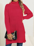 Slit Turtleneck Long Sleeve Sweater (6)
