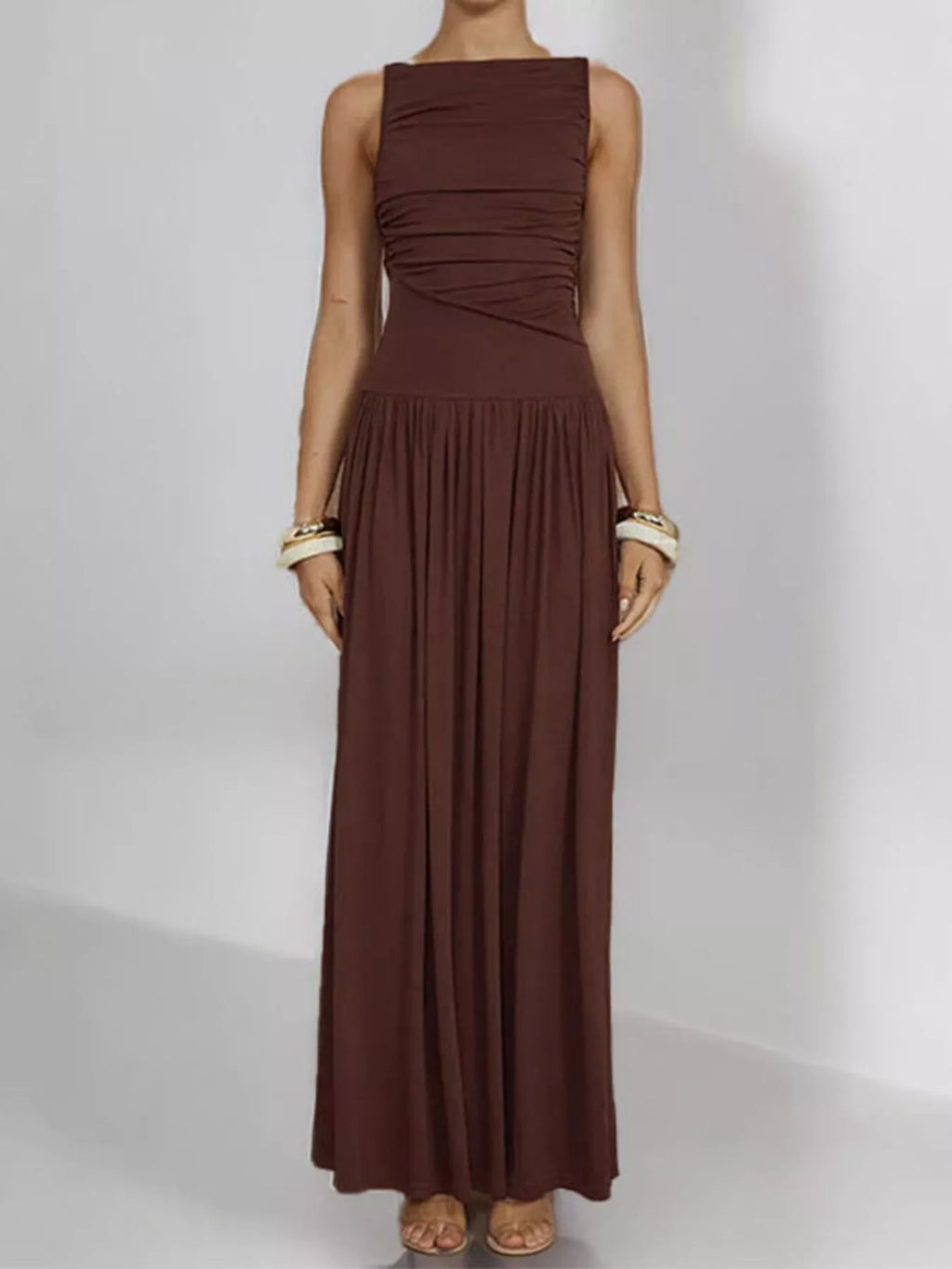 Full Size Ruched Sleeveless Maxi Dress Plus (7)
