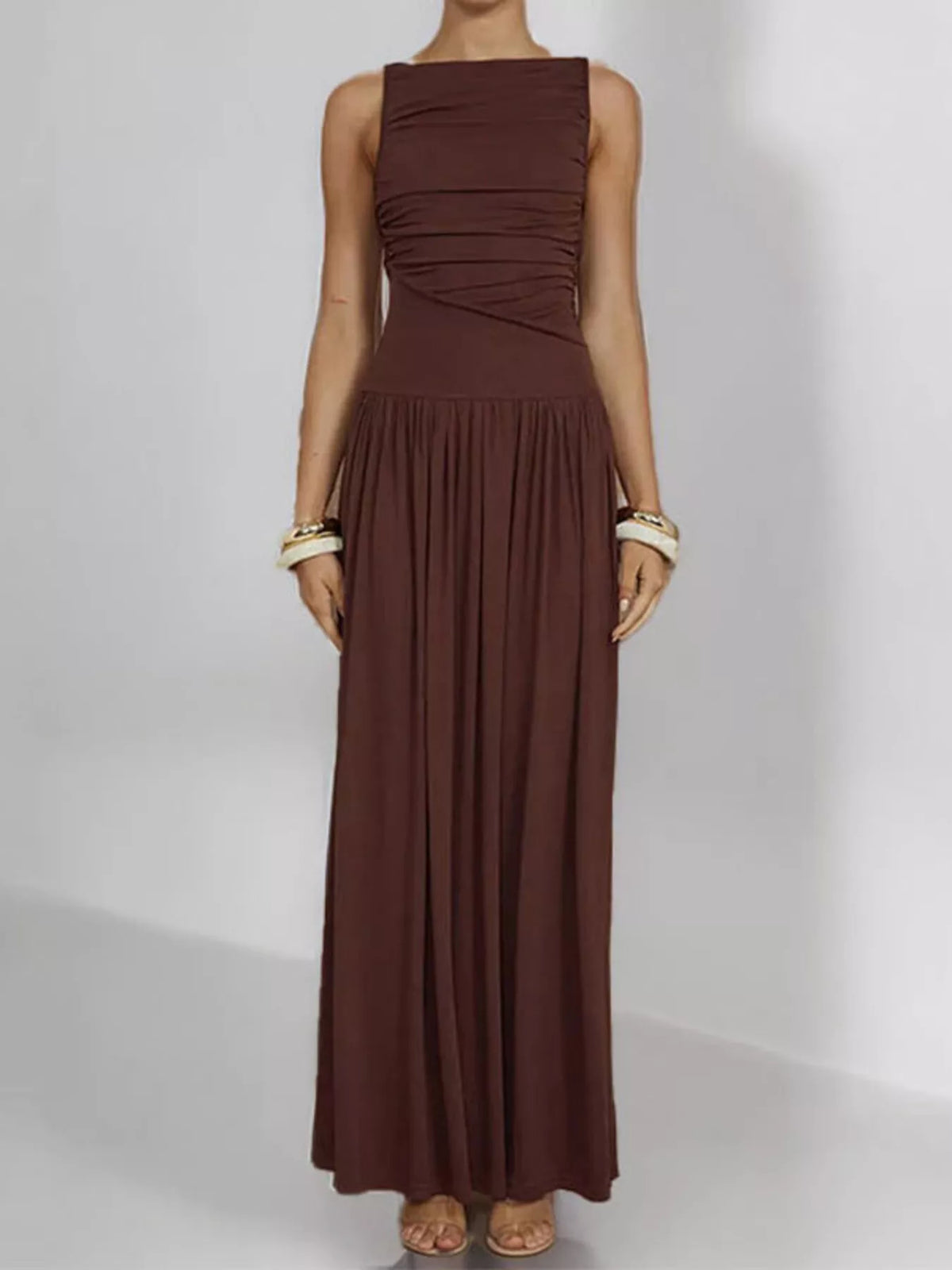 Full Size Ruched Sleeveless Maxi Dress Plus (7)