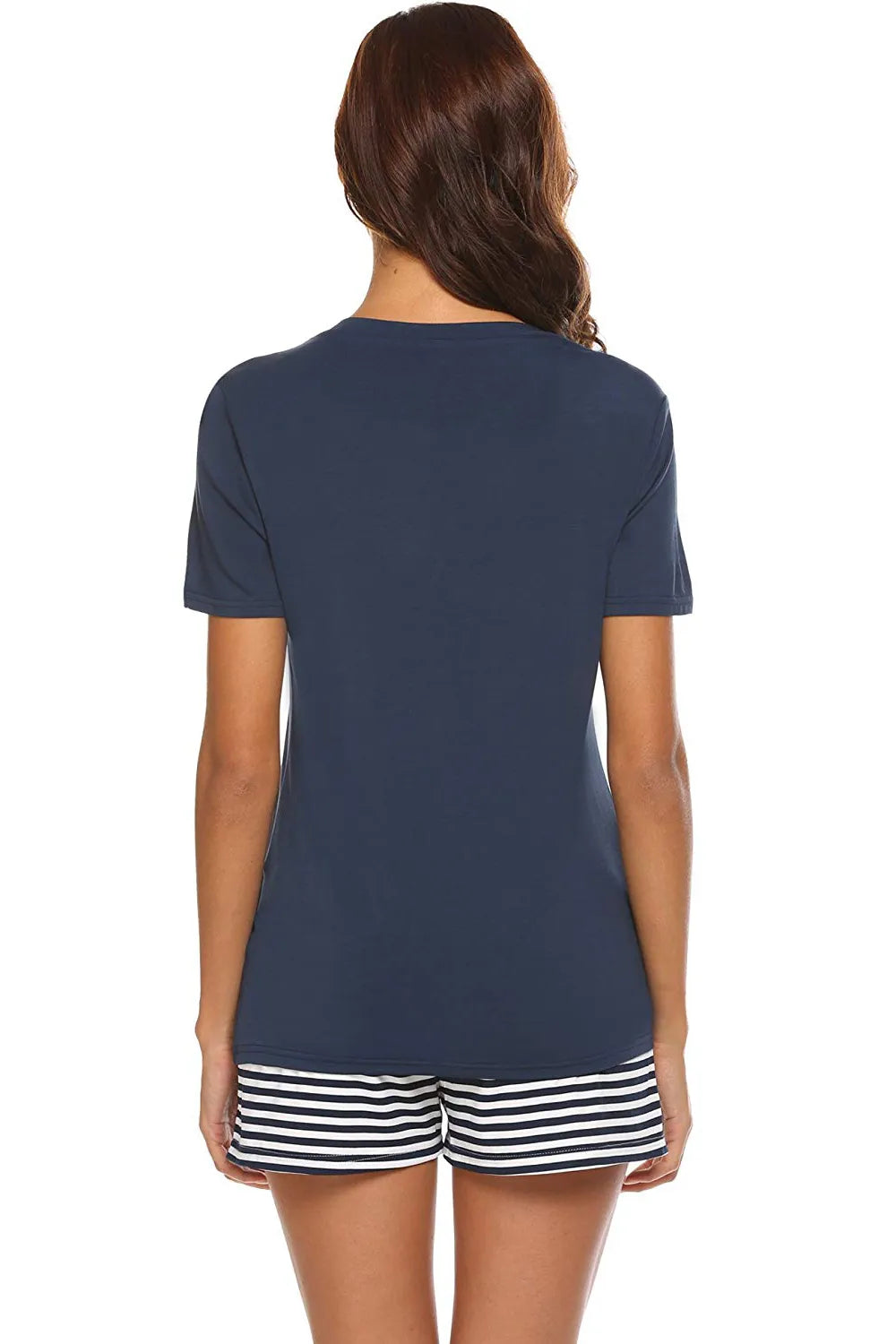 Striped Short Sleeve Top Shorts Lounge Set (2)