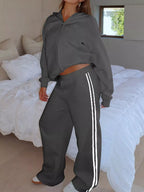 Zip Up Hoodie Striped Pants Set (20)