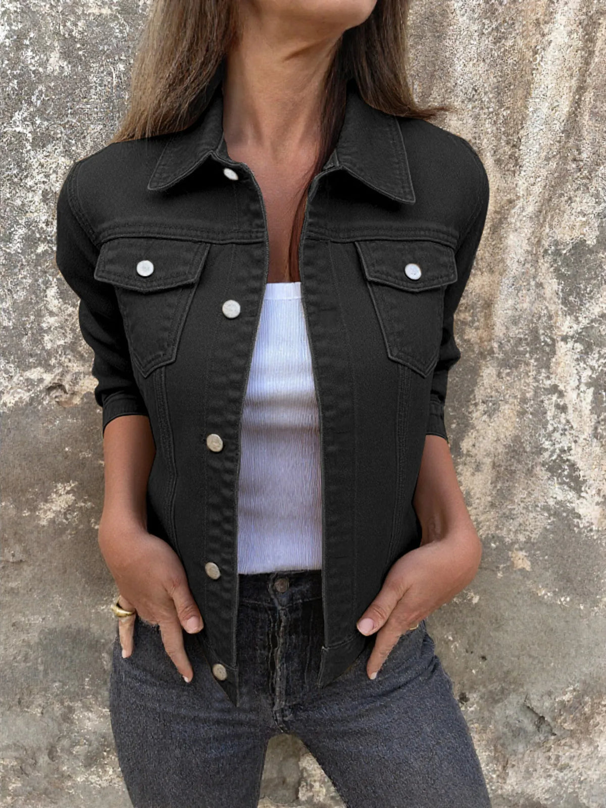 Button Front Closure Denim Jacket (4)