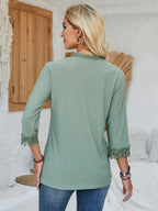 Lace Detail V-neck Three-quarter Sleeve Blouse (8)