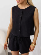 Textured Round Neck Tank Shorts Set (10)