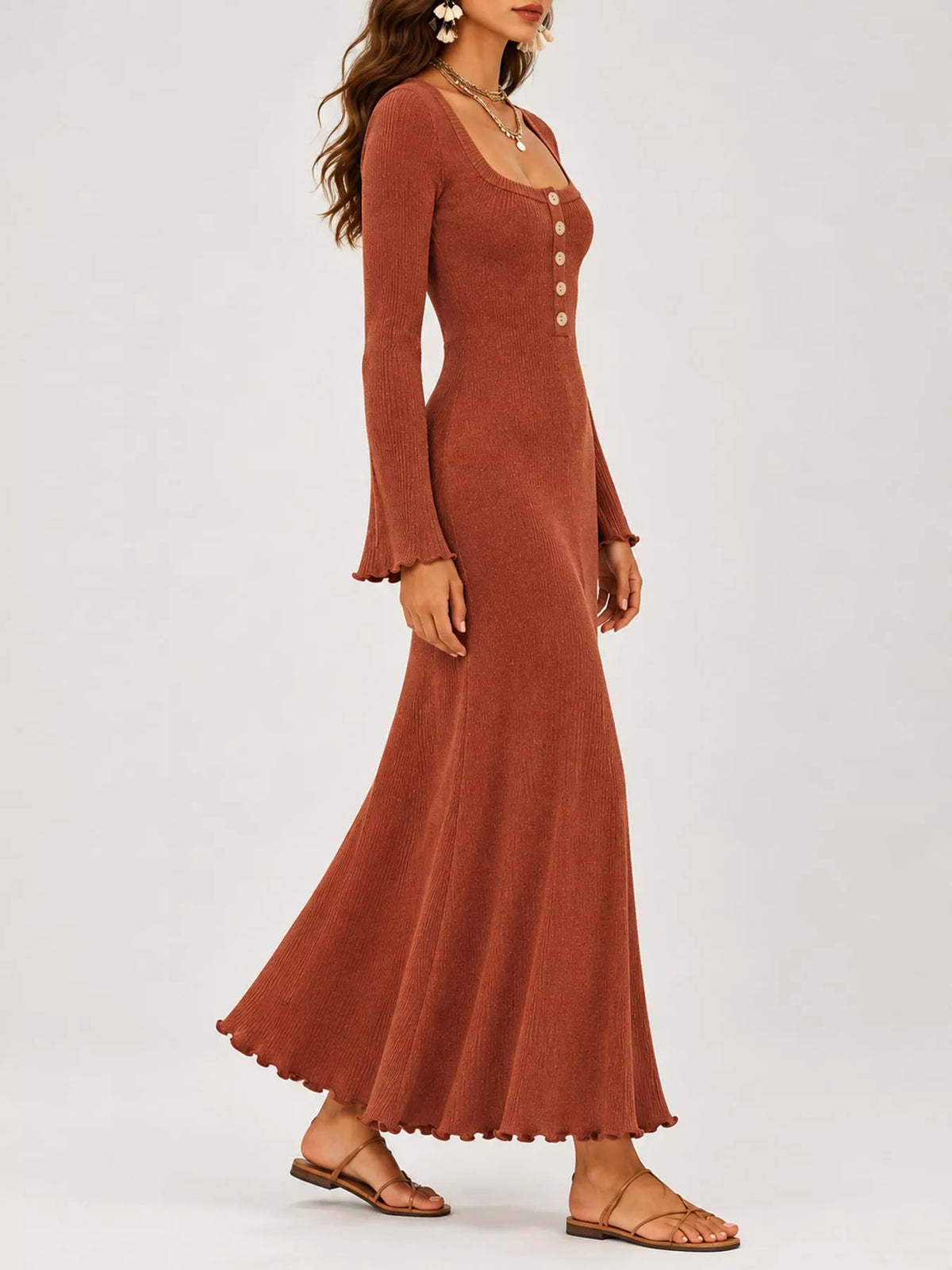 Button-front Ribbed Knit Maxi Dress (3)