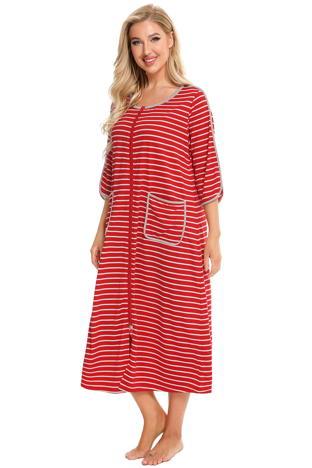 Round Neck Three-quarter Sleeve Midi Night Dress (5)