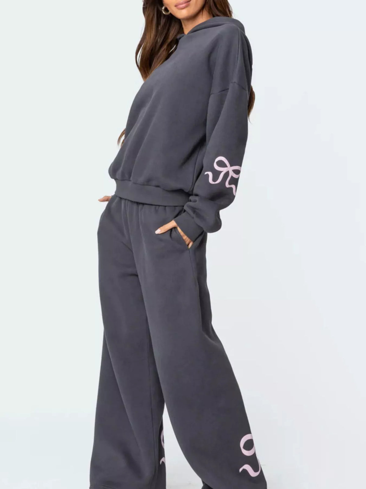 Bow Heart Dropped Shoulder Hoodie Pants Set (10)