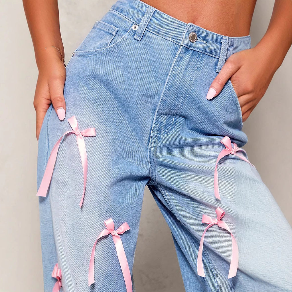 Bow High Waist Wide Leg Jeans photo 3