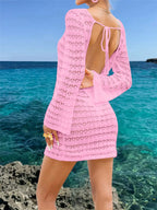 Sheer Crochet Knit Mini Cover Up Dress (10)
