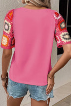 Geometric Round Neck Short Sleeve Blouse (14)