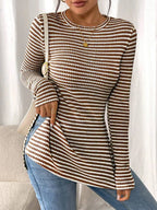 Side Slit Striped Long Sleeve T-shirt (23)