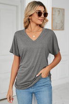Ruched V-neck Short Sleeve T-shirt (3)