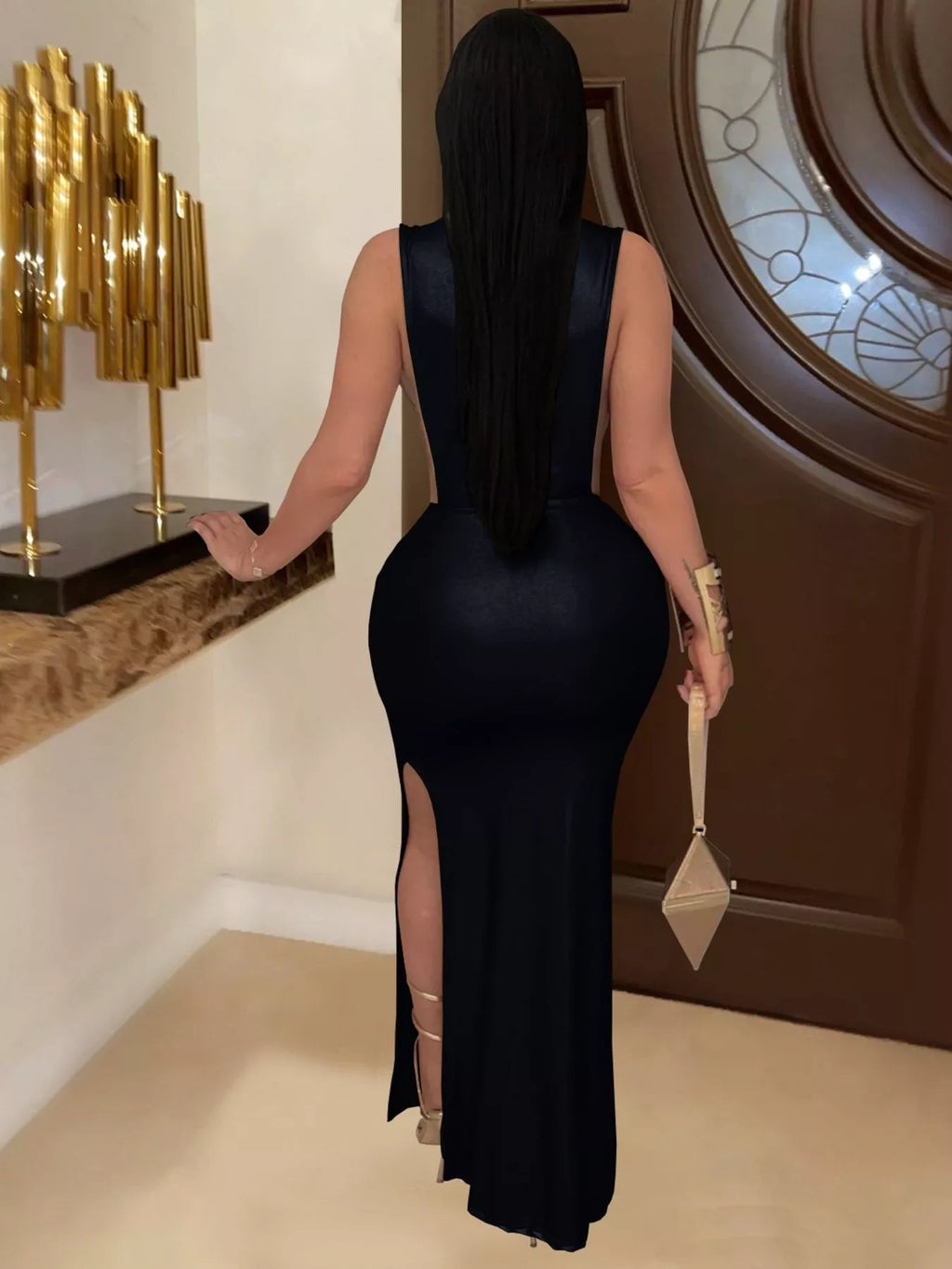 Mock Neck Cut-out Ruched Maxi Dress (8)