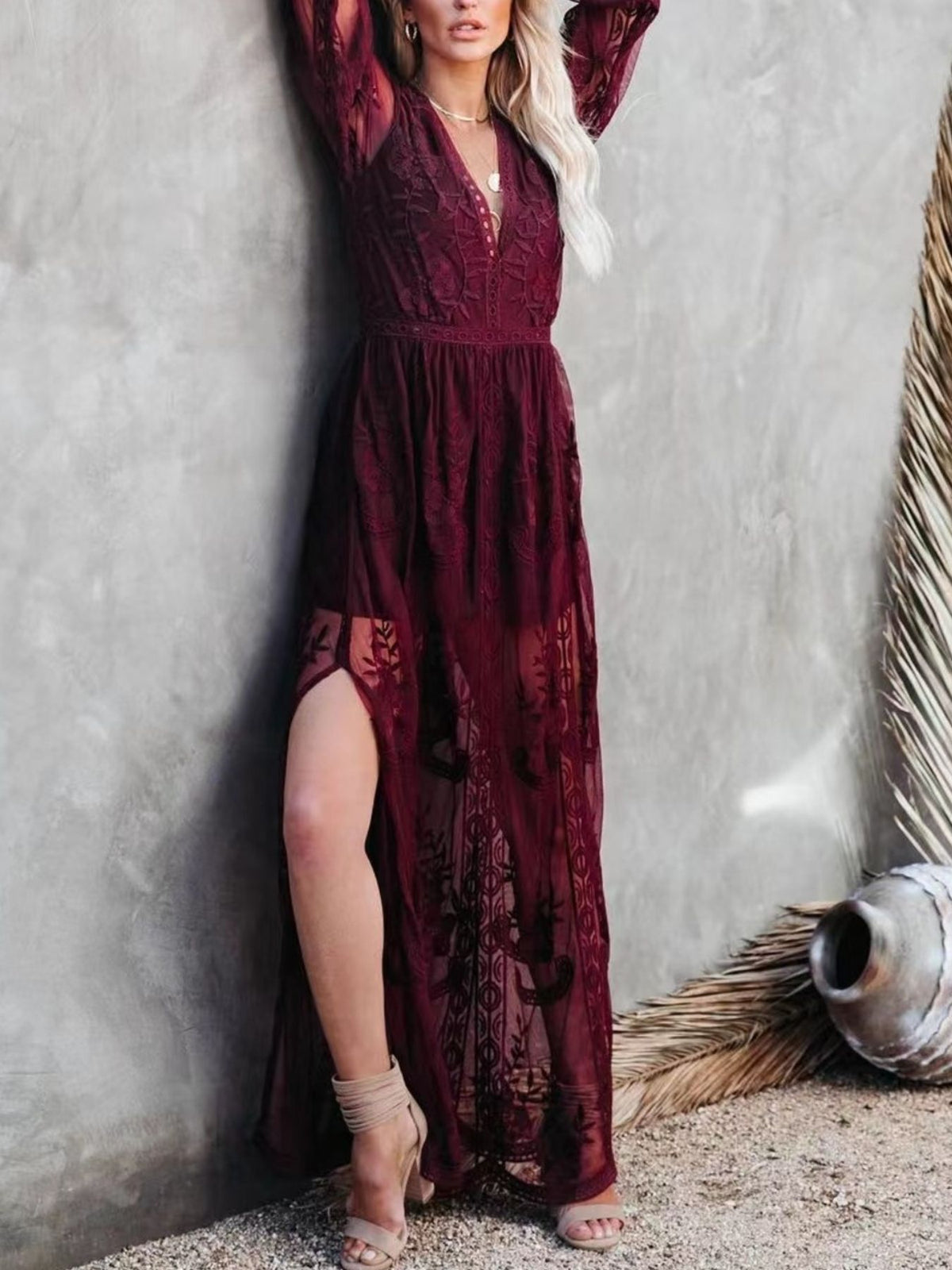 Floral Lace Slit Maxi Dress (20)