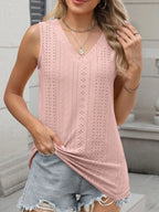 V-neck Eyelet Knit Cami Tank Top (21)