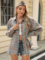 Pocketed Plaid Collared Neck Long Sleeve Shirt (5)
