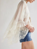 Lace V-neck Ruffle Long Sleeve Cover-up (2)